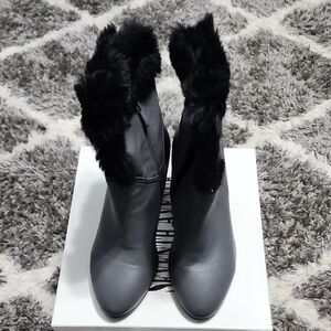 Black Faux Fur Ankle Boots